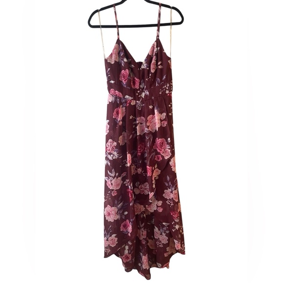 Crystal Doll Burgundy Floral Maxi Dress - Picture 1 of 4